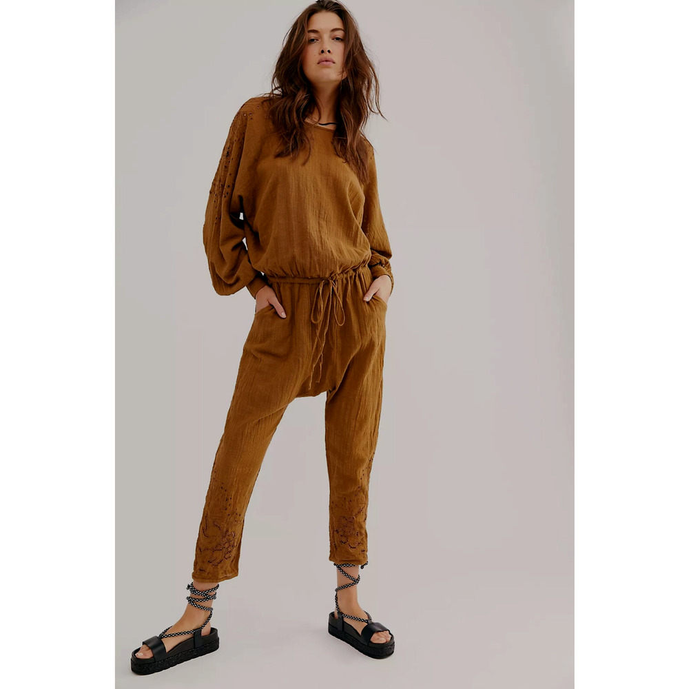 New Free People Society Club Muslin Jumpsuit One Teaspoon $248 Sz Small Tobacco
